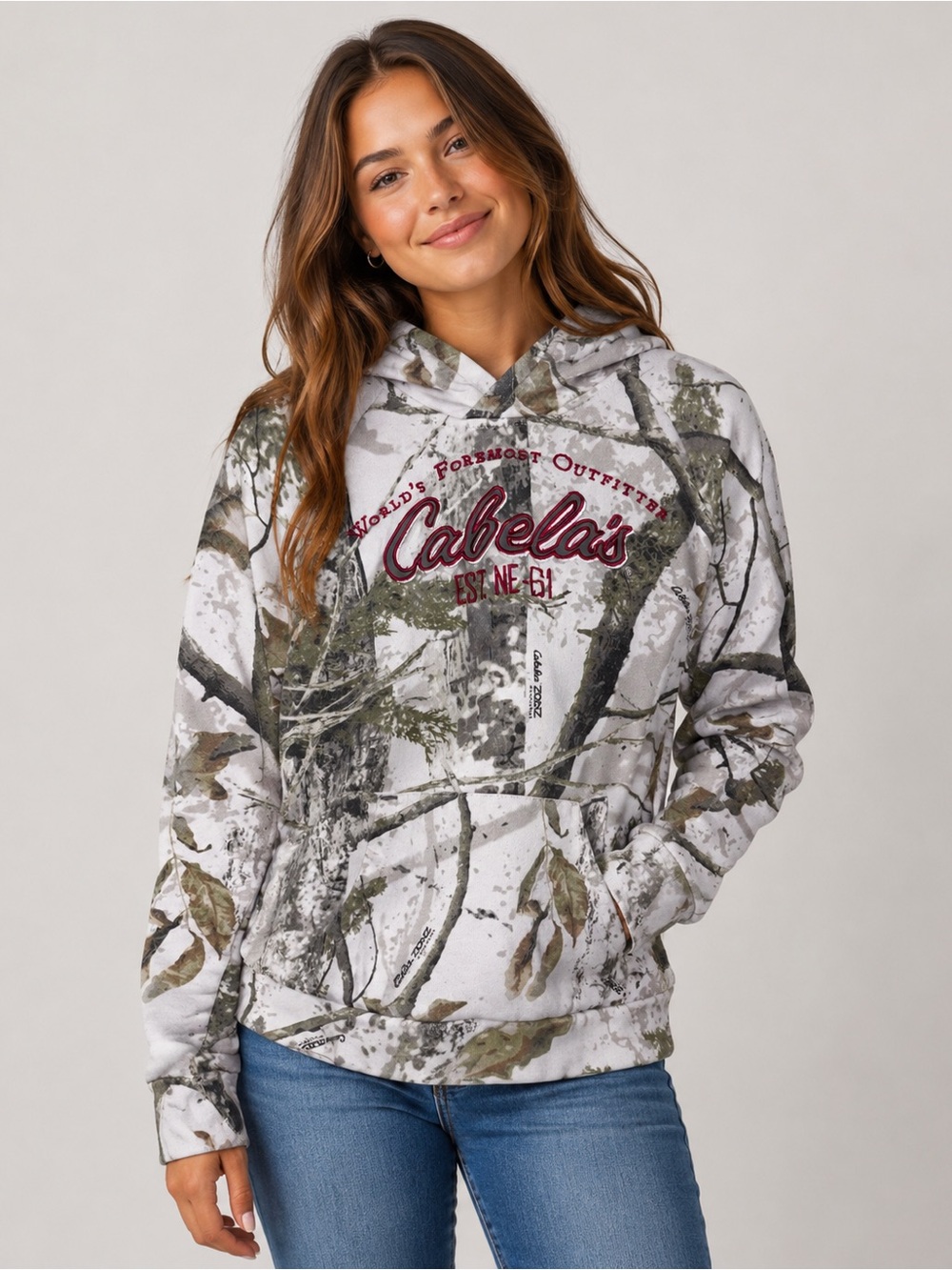 Cabela’s Zonz Snow Camo Embroidered Pullover Hoodie Size XL
